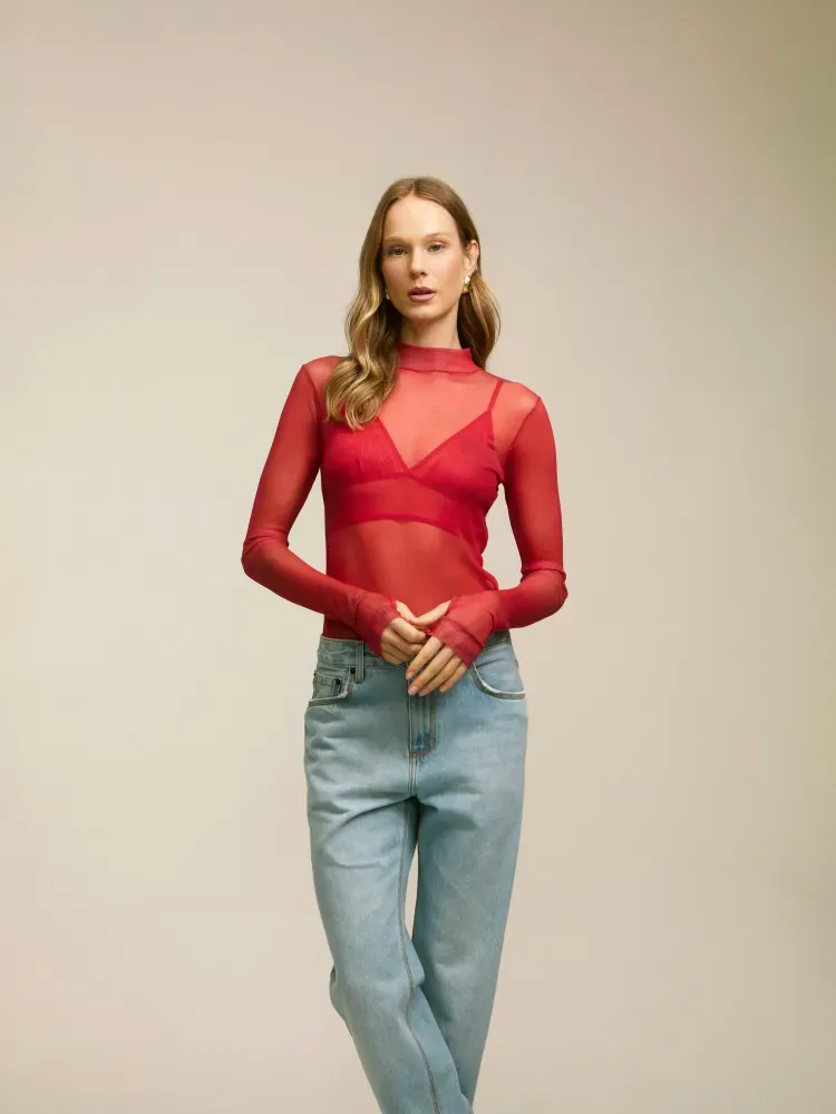 Blusa Tule Mushroom Organic Red